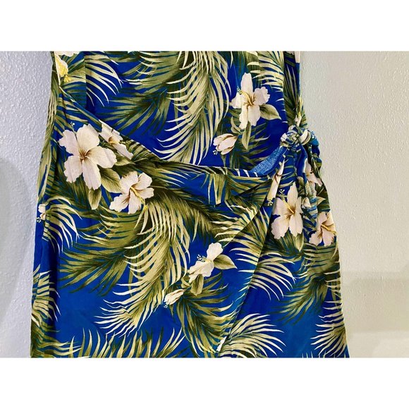 Royal Blue Hawaiian Mock Sarong Sheath Dress - Picture 7 of 7